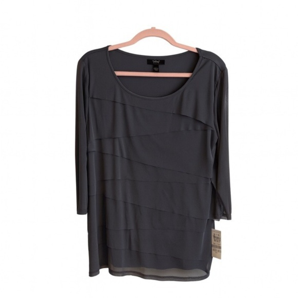 NWT Alfani Charcoal Tiered Sheer Blouse 1X Plus Size Minimalist Workwear Career